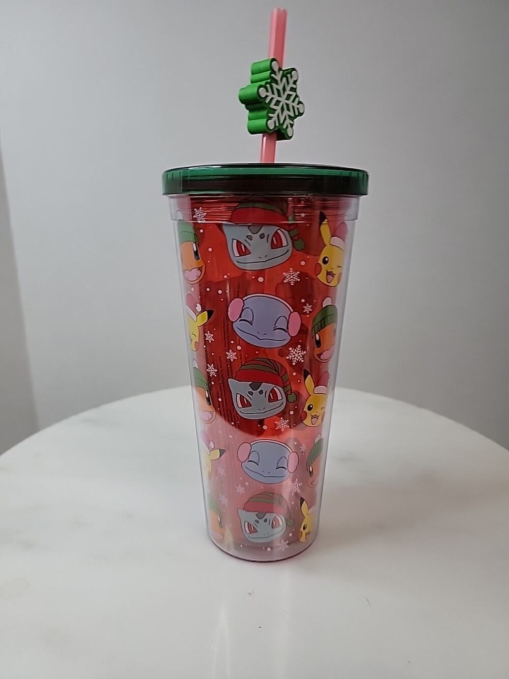 Pokemon Holiday Cold Cup Tumbler With Lid and Topper Straw, Plastic, 24 oz